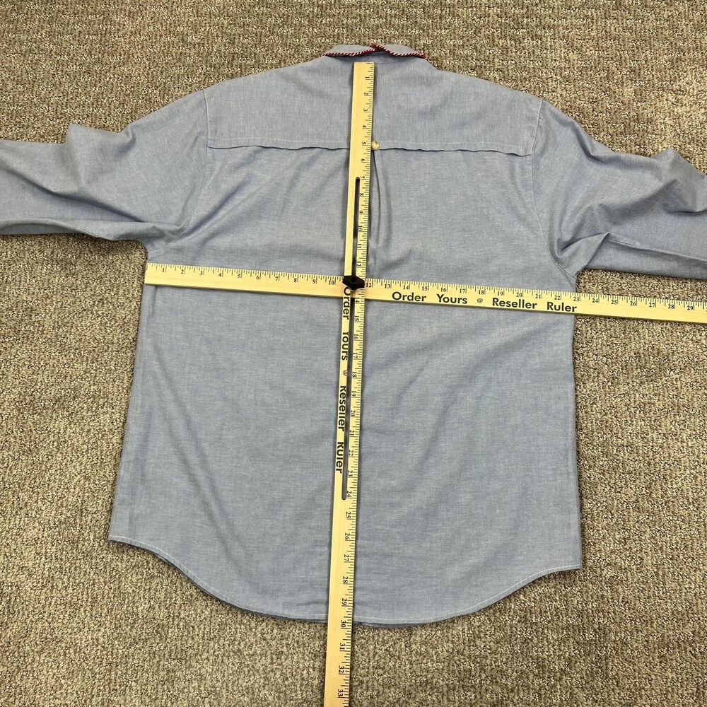 Vintage Jennifer Blair Shirt Womens 10 Blue Chambray Santa Christmas Houses 90s - Picture 8 of 9
